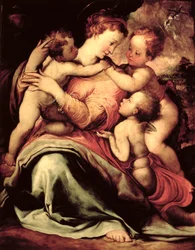 Madonna og barn med en engel og spædbarnet St. Johannes Døberen